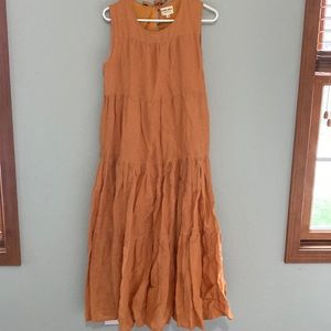 Tribe Alive burnt orange linen tiered maxi dress.